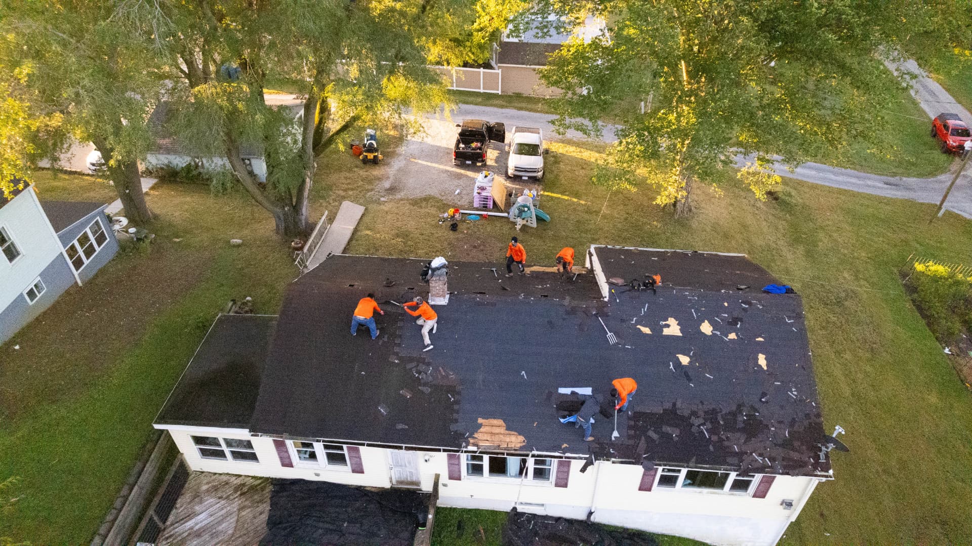 Roofing crew at work